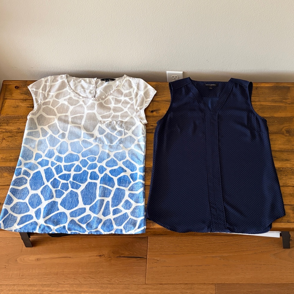 Bundle of Blue and White Giraffe Print Top + Dark Blue, Sleeveless Top